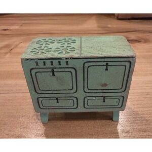 Vintage Strombecker Green Wooden Dollhouse Stove 1:12 Scale